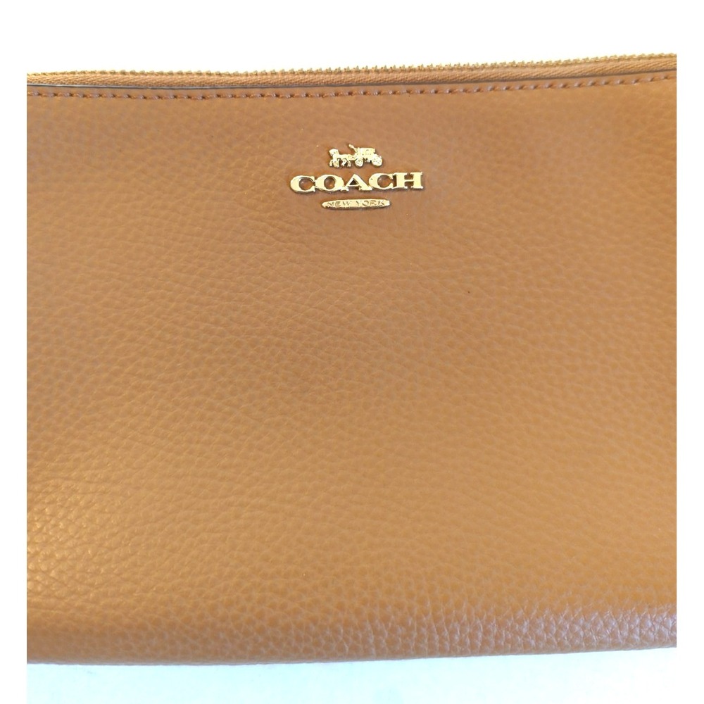 New Coach Double Zip Pebble Leather Wristlet Wallet Light Saddle - Picture 3 of 10